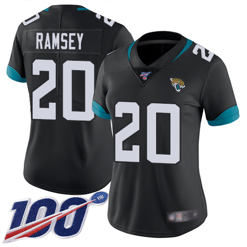 Nike Jacksonville Jaguars 20 Jalen Ramsey Black Team Color Women Stitched NFL 100th Season Vapor Limited Jersey